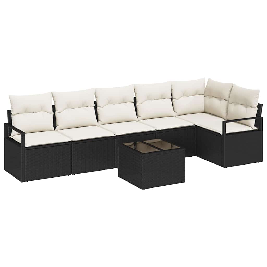 Garten-Sofa-Set mit Kissen mit Speicher 7 pcs Braun und Creme